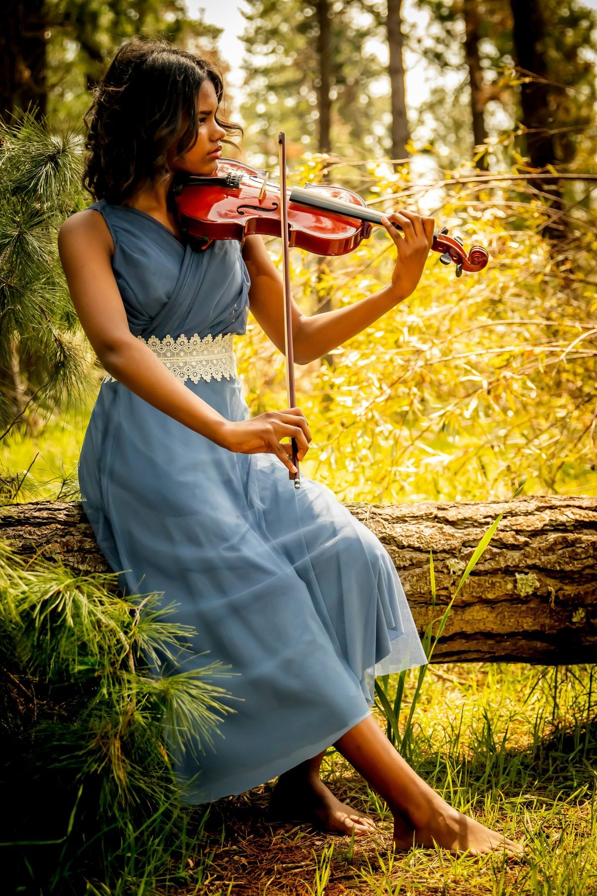 Anny performing on violin in an elegant setting